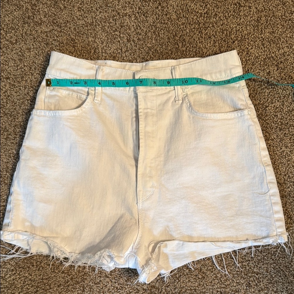MOTHER White High Waist Denim Shorts with Frayed Hem